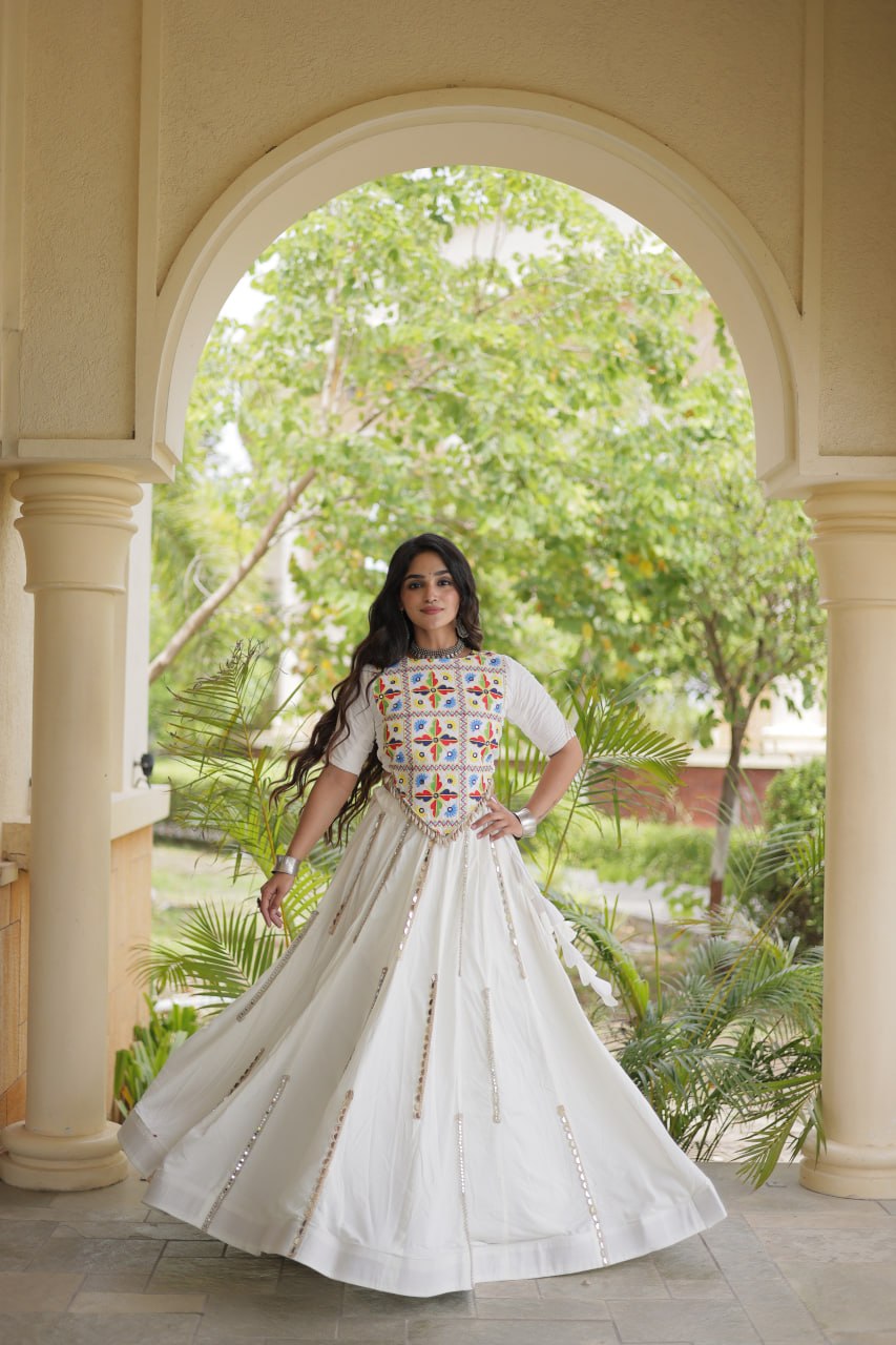 Navratri Special Rayon Lehenga Choli with Multi Mirror Work - LW-7185