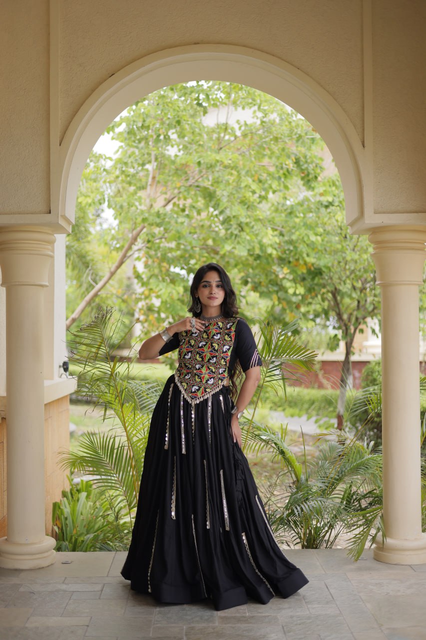 Navratri Special Rayon Lehenga Choli with Multi Mirror Work - LW-7185