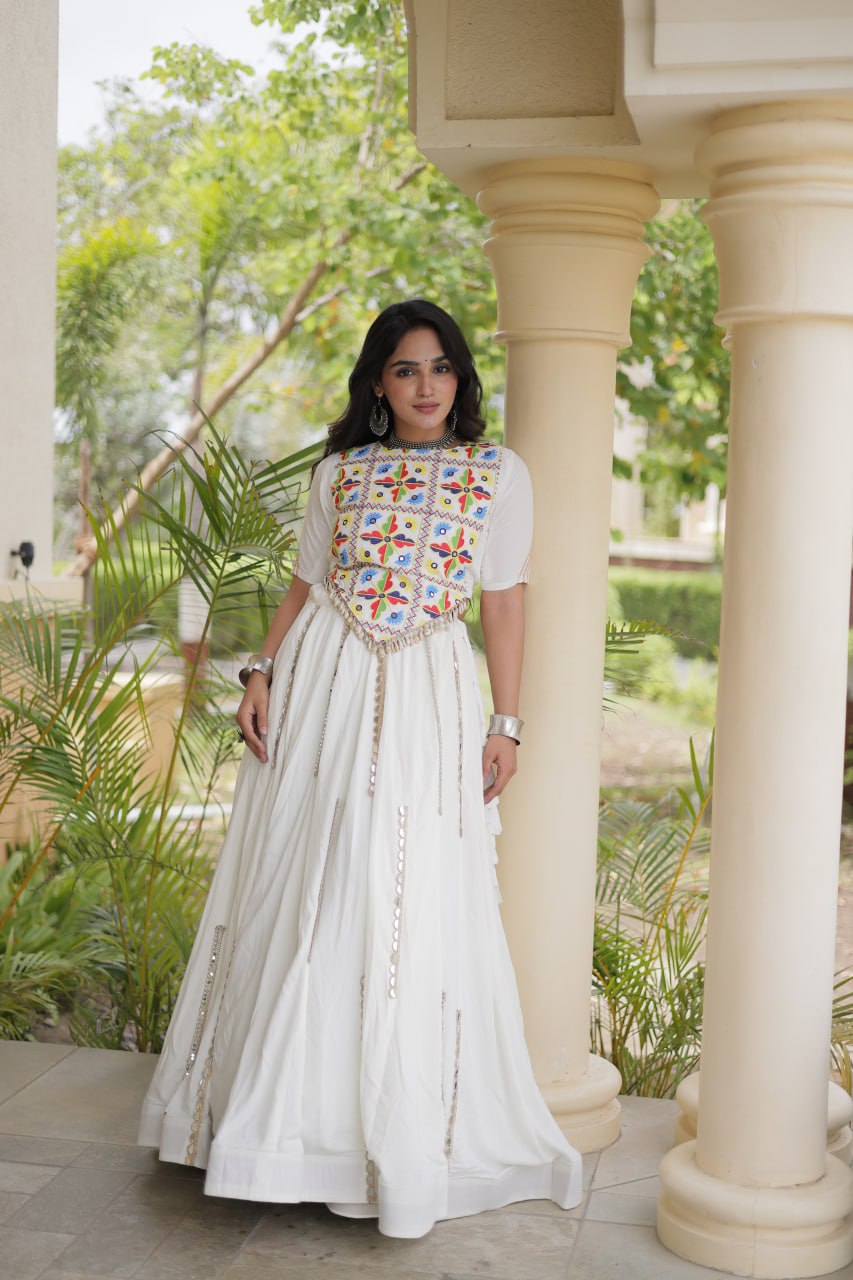 Navratri Special Rayon Lehenga Choli with Multi Mirror Work - LW-7185