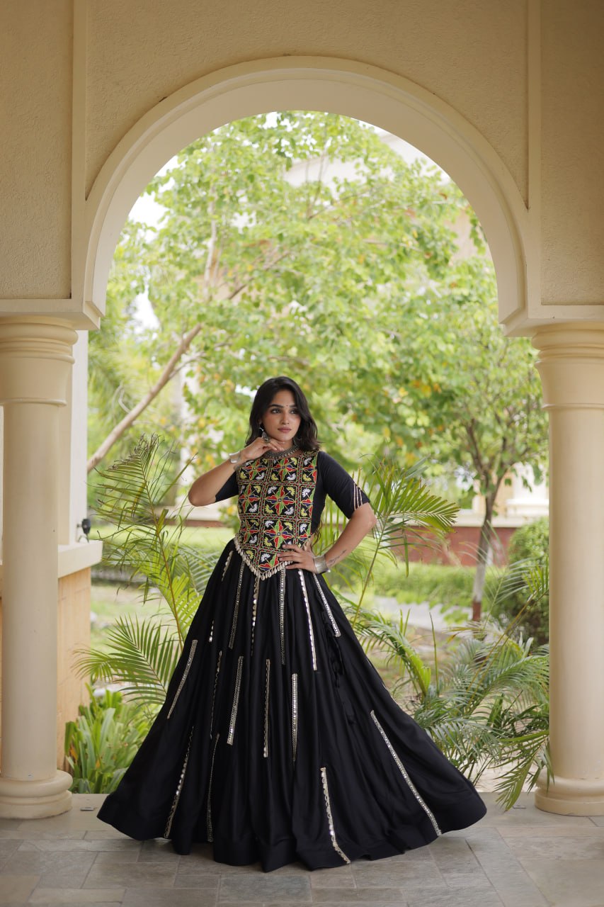 Navratri Special Rayon Lehenga Choli with Multi Mirror Work - LW-7185