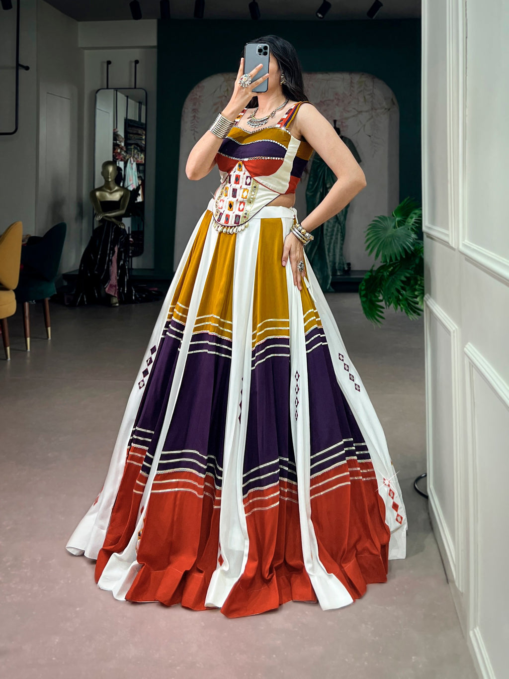 Navratri Special Rayon Mirror Work Lehenga Choli