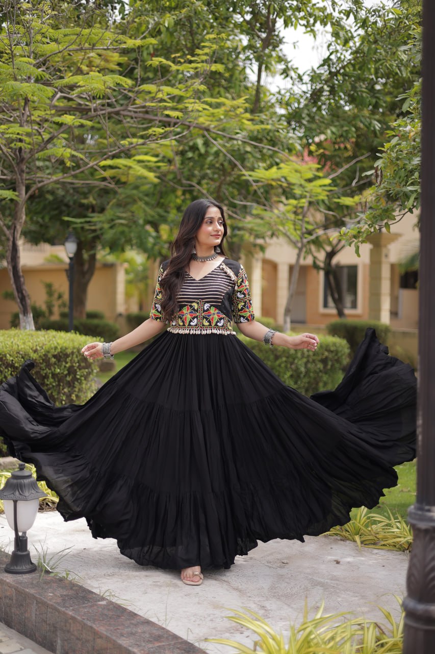 Navratri Special Reyon Gown with Kutchi Gamthi Embroidery