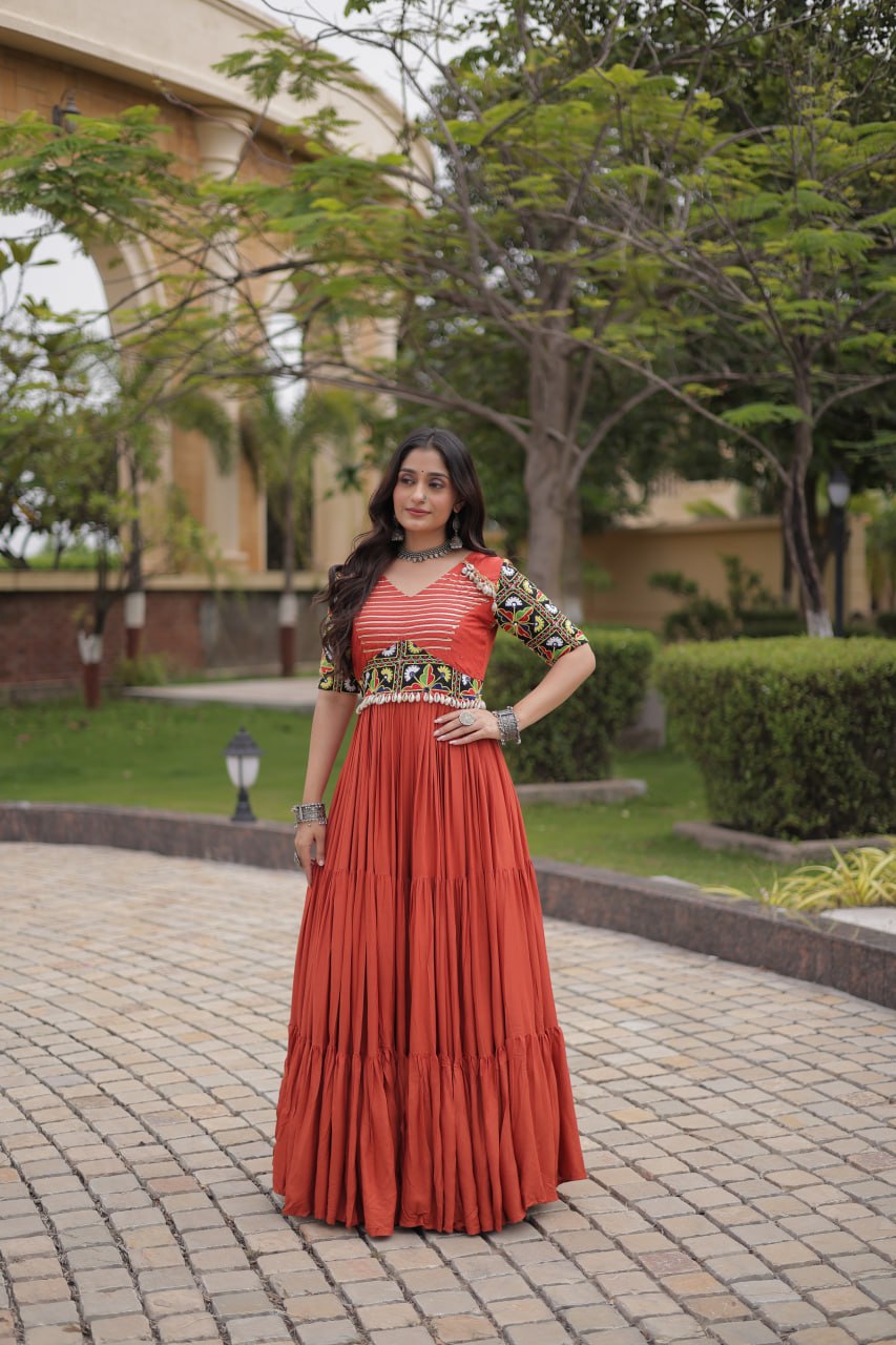 Navratri Special Reyon Gown with Kutchi Gamthi Embroidery