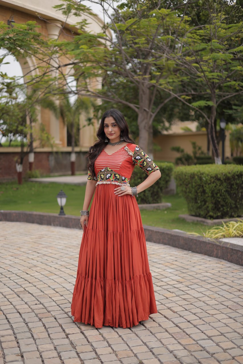 Navratri Special Reyon Gown with Kutchi Gamthi Embroidery