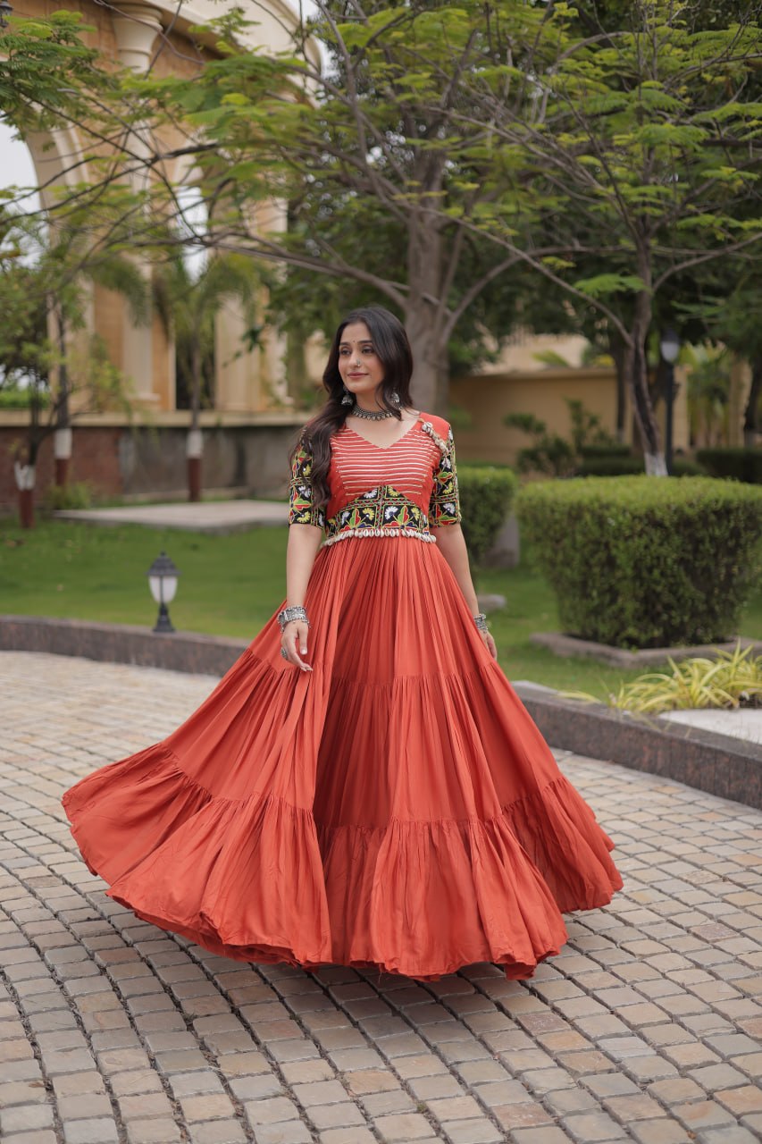 Navratri Special Reyon Gown with Kutchi Gamthi Embroidery