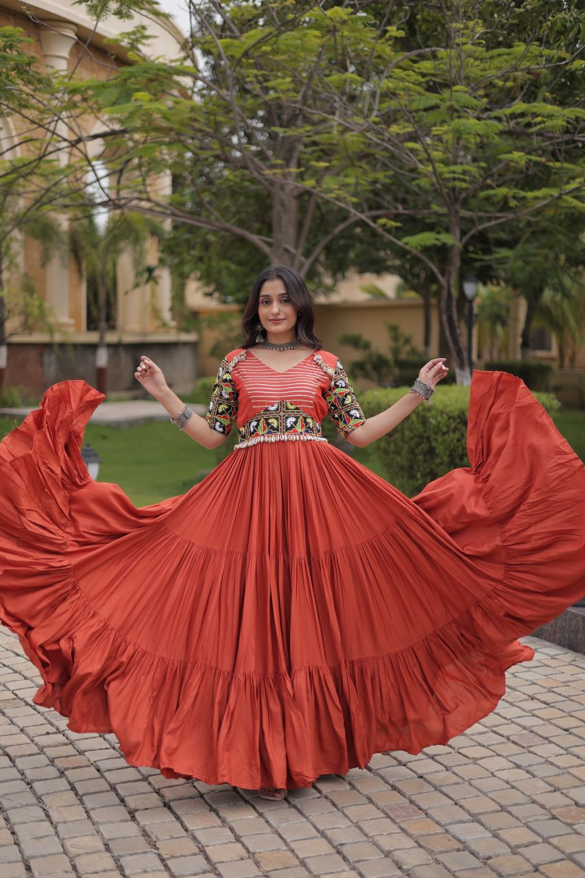 Navratri Special Reyon Gown with Kutchi Gamthi Embroidery