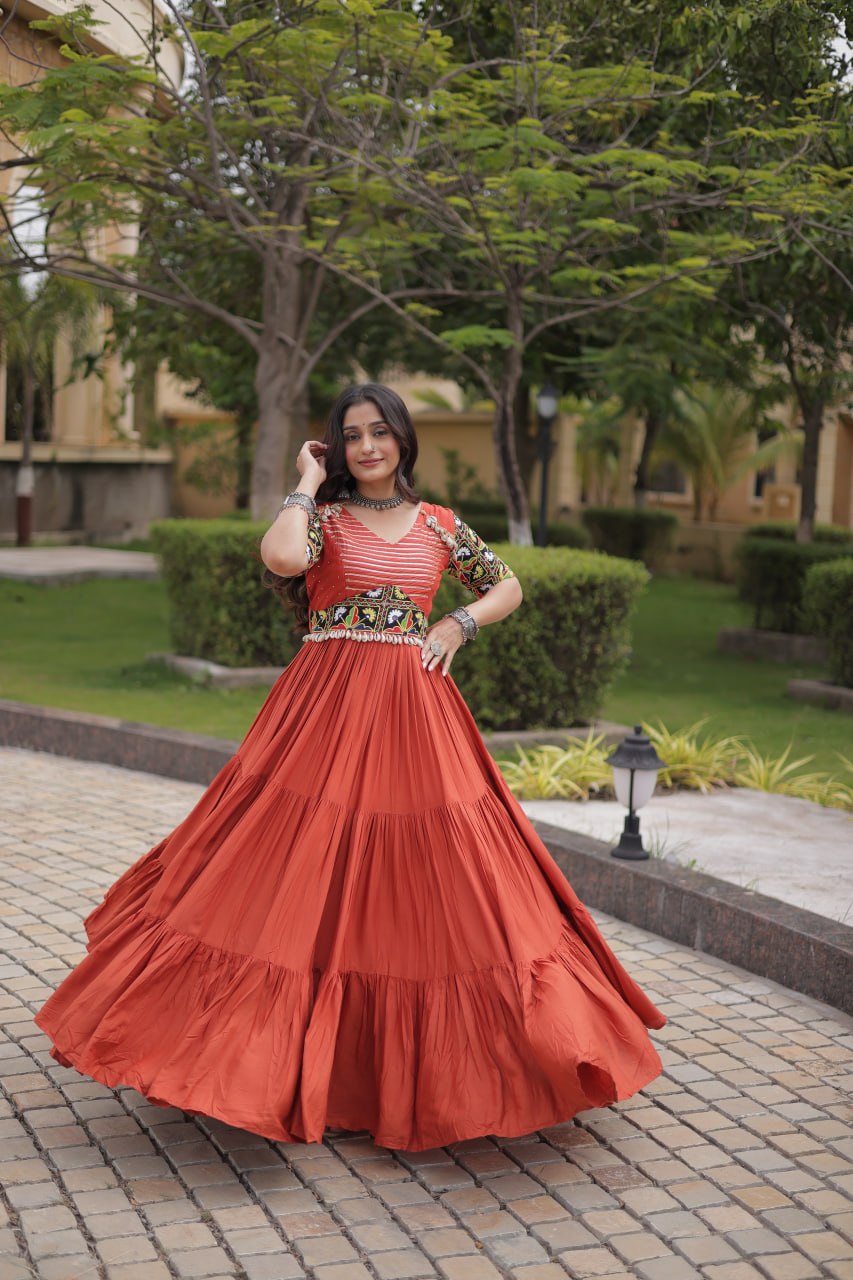 Navratri Special Reyon Gown with Kutchi Gamthi Embroidery