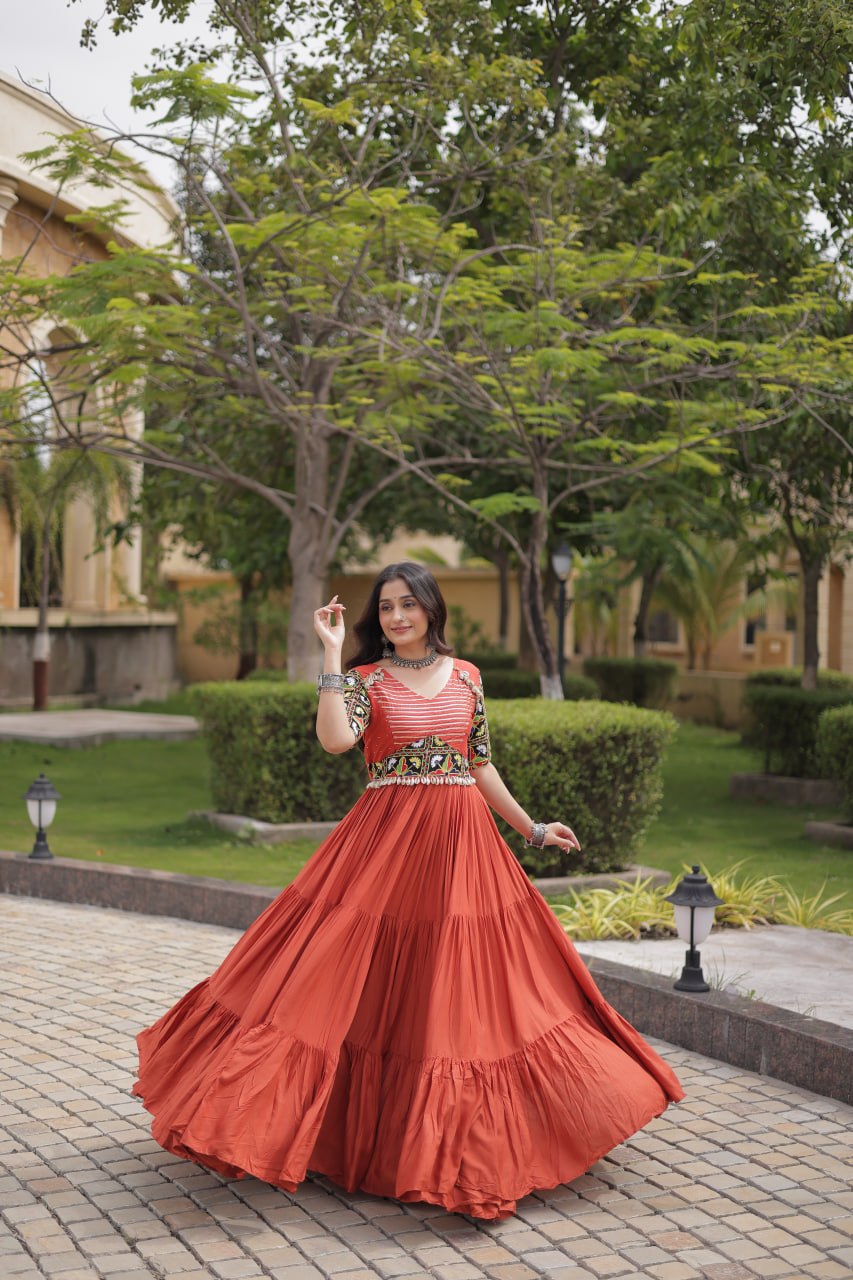 Navratri Special Reyon Gown with Kutchi Gamthi Embroidery