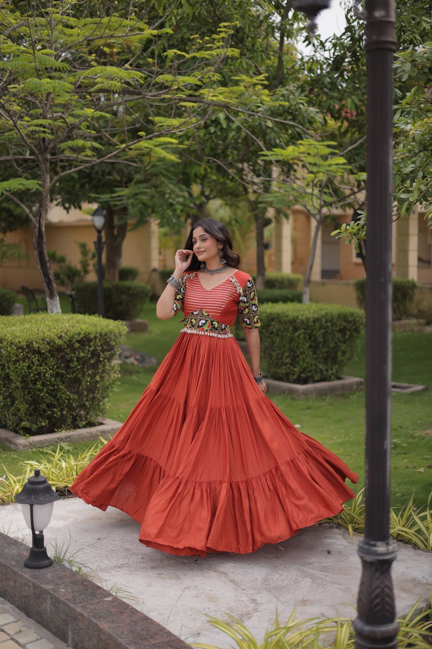 Navratri Special Reyon Gown with Kutchi Gamthi Embroidery