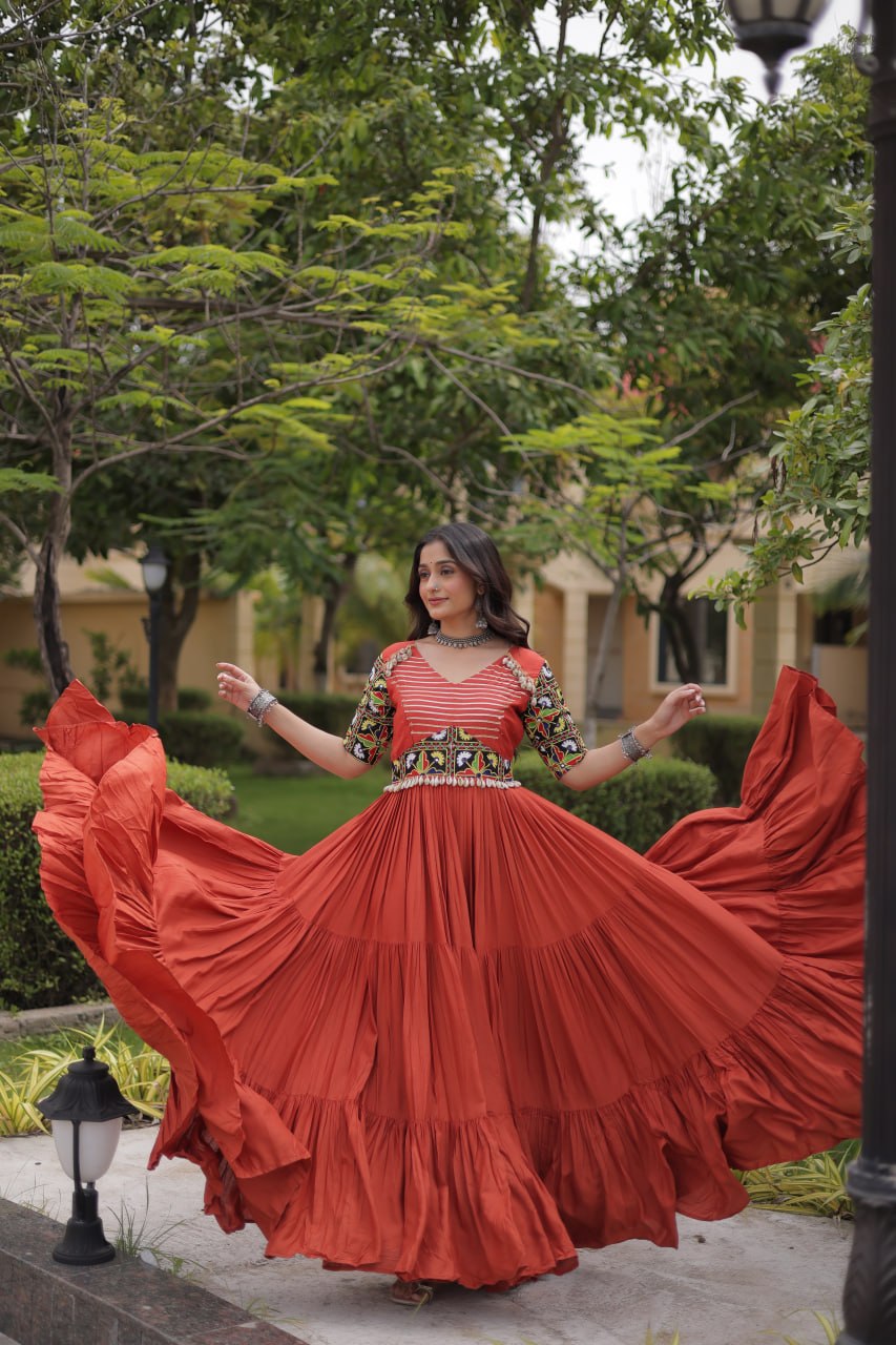 Navratri Special Reyon Gown with Kutchi Gamthi Embroidery