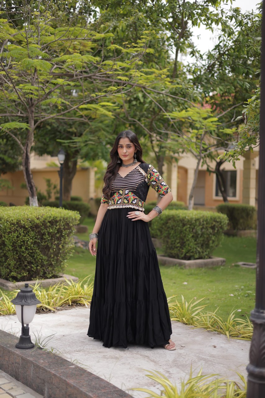 Navratri Special Reyon Gown with Kutchi Gamthi Embroidery