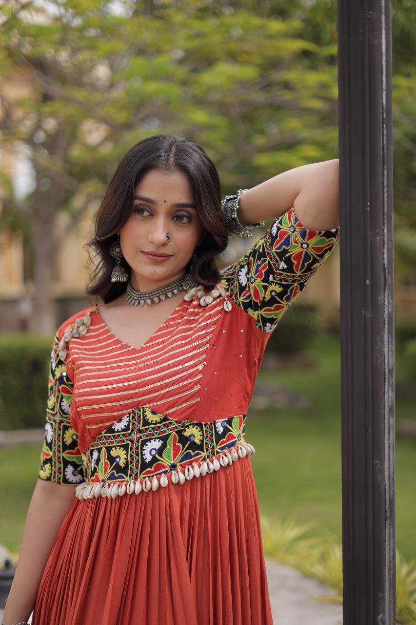 Navratri Special Reyon Gown with Kutchi Gamthi Embroidery