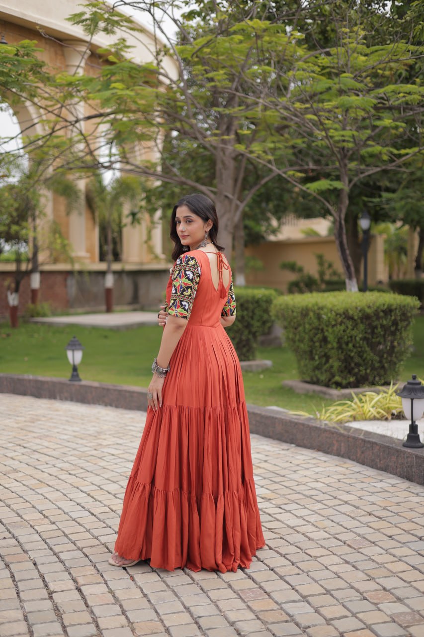 Navratri Special Reyon Gown with Kutchi Gamthi Embroidery