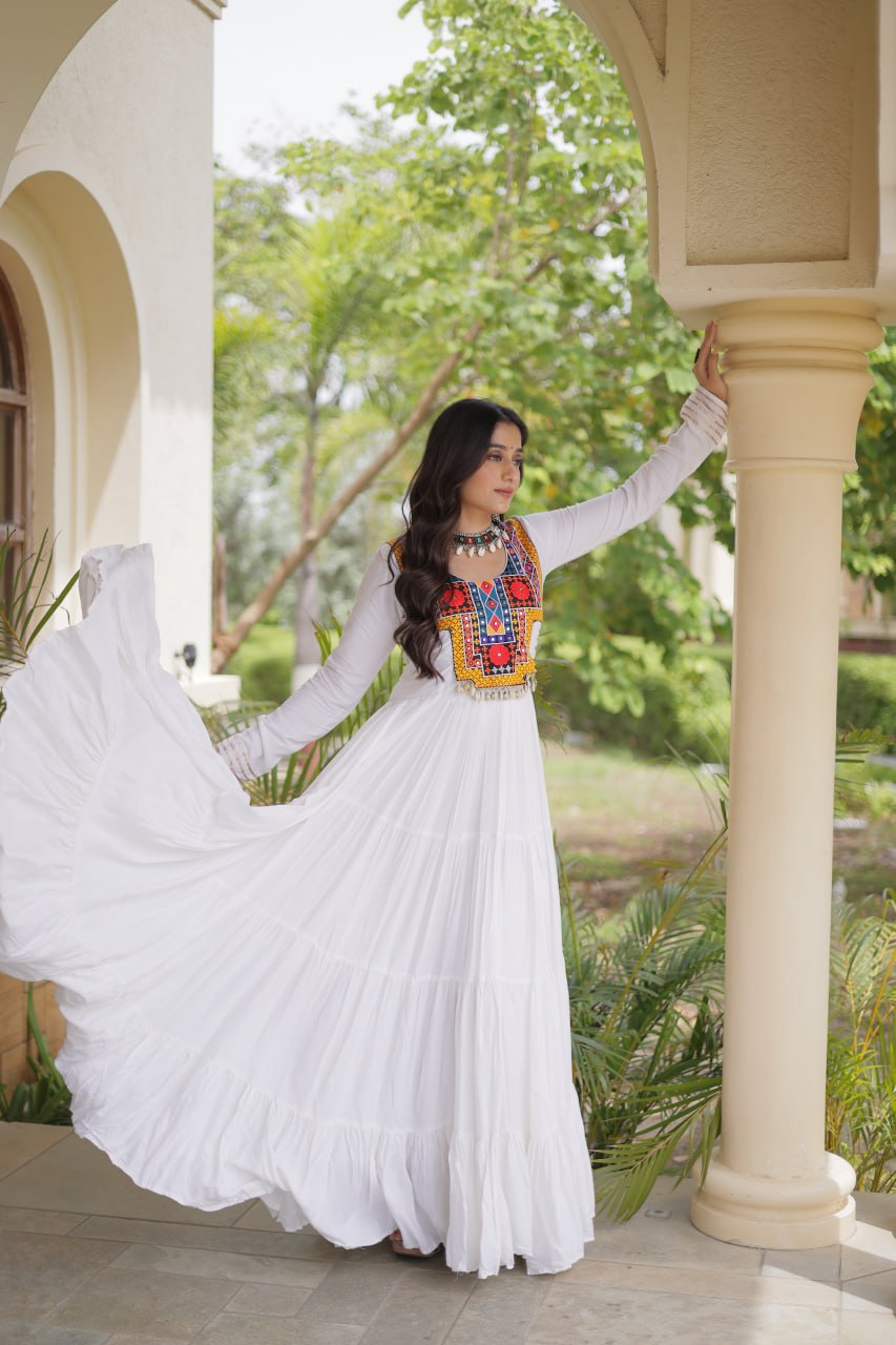 Navratri Special Reyon Gown with Kutchi Gamthi Embroidery
