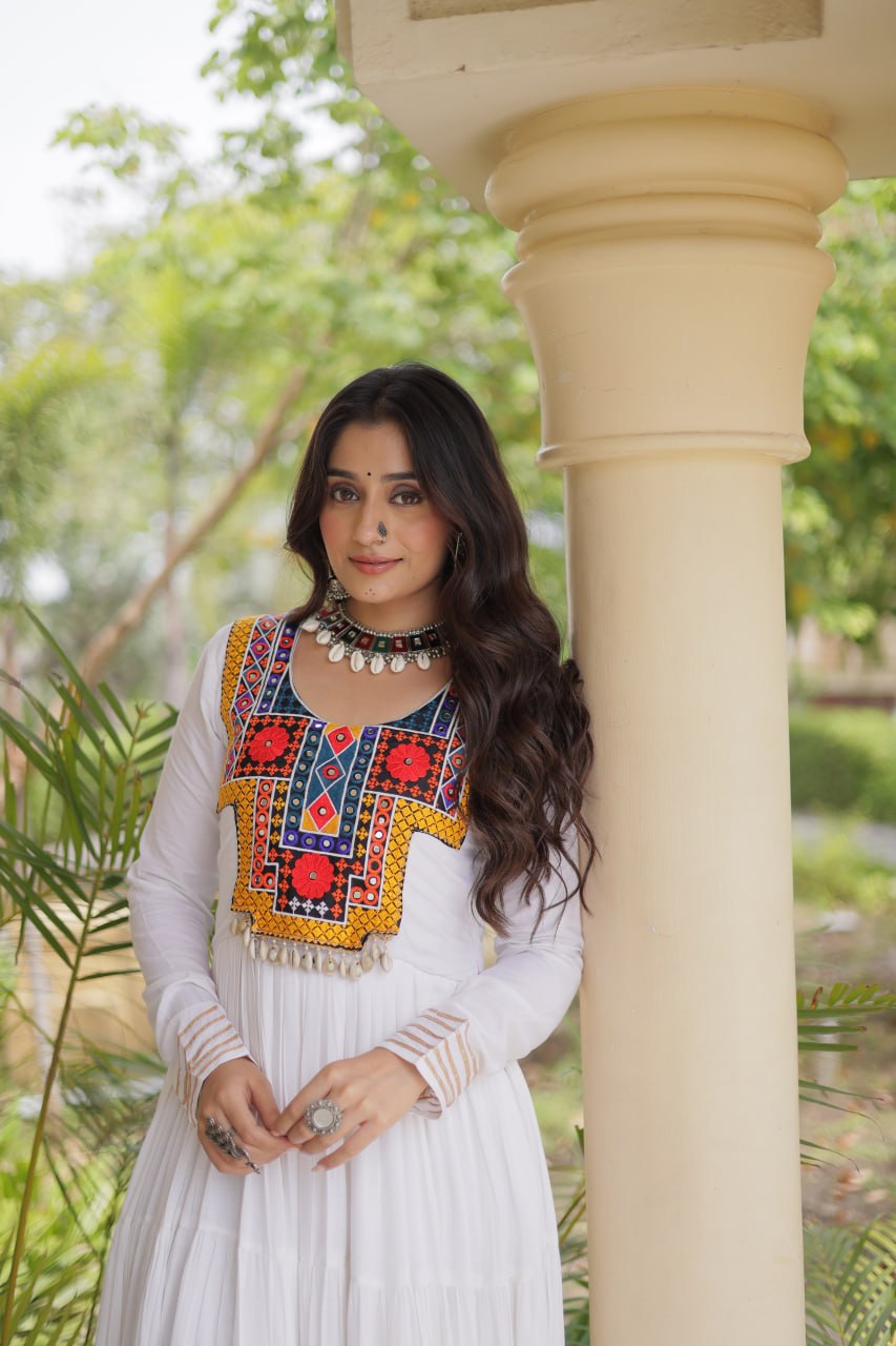 Navratri Special Reyon Gown with Kutchi Gamthi Embroidery