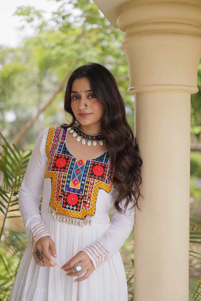 Navratri Special Reyon Gown with Kutchi Gamthi Embroidery