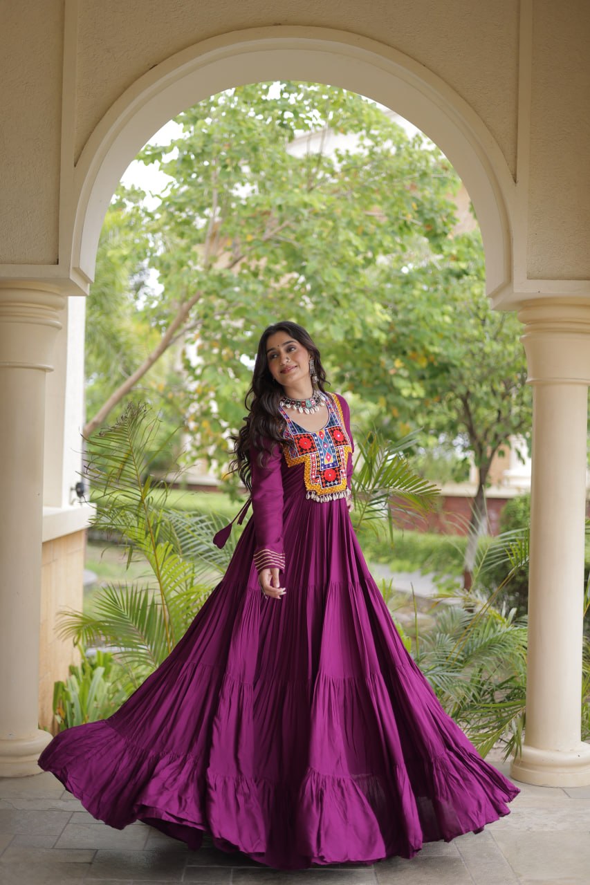 Navratri Special Reyon Gown with Kutchi Gamthi Embroidery
