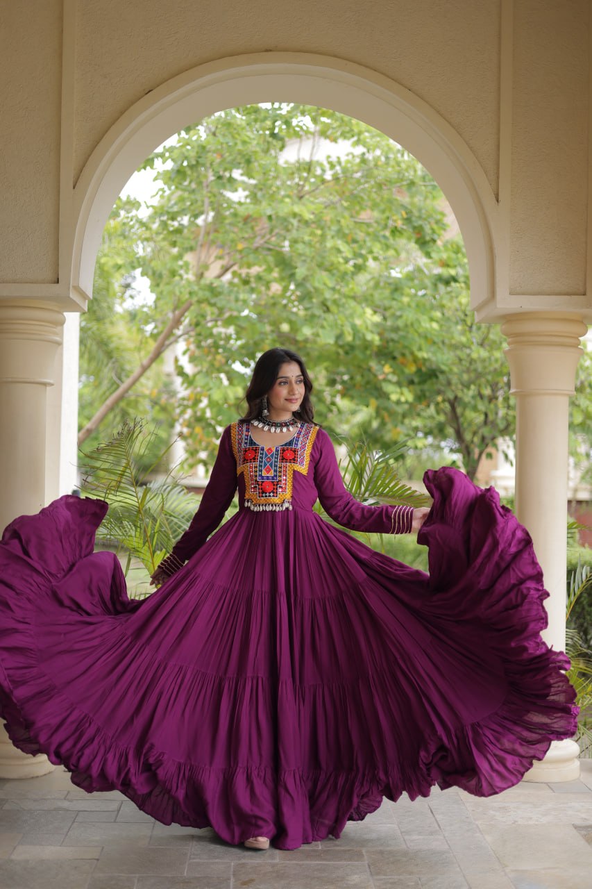 Navratri Special Reyon Gown with Kutchi Gamthi Embroidery