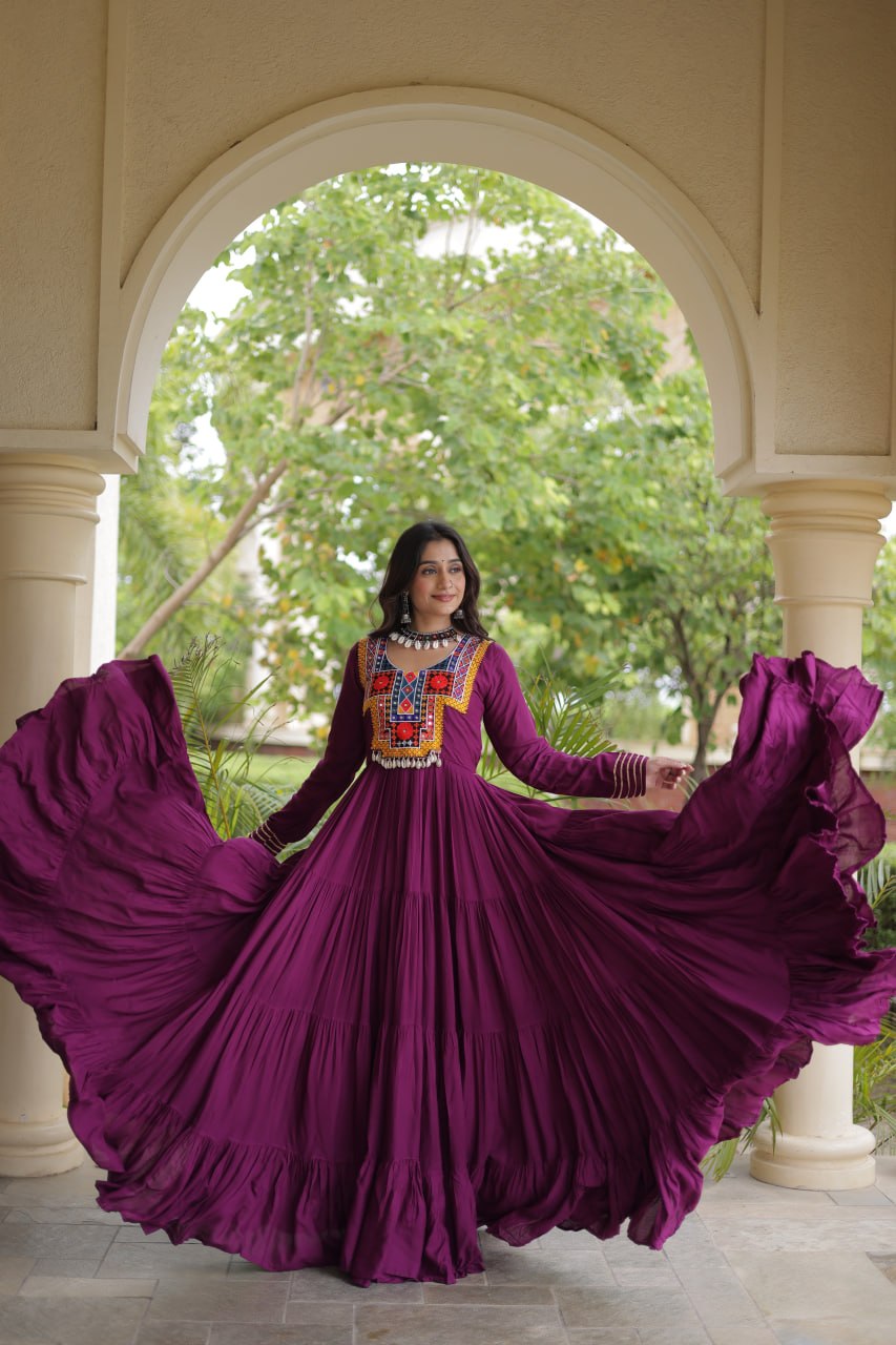 Navratri Special Reyon Gown with Kutchi Gamthi Embroidery