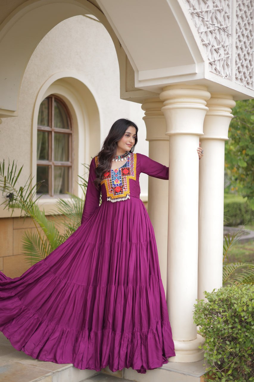 Navratri Special Reyon Gown with Kutchi Gamthi Embroidery