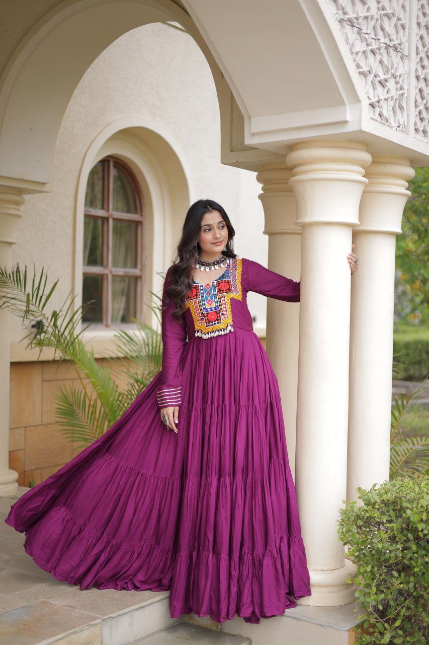 Navratri Special Reyon Gown with Kutchi Gamthi Embroidery