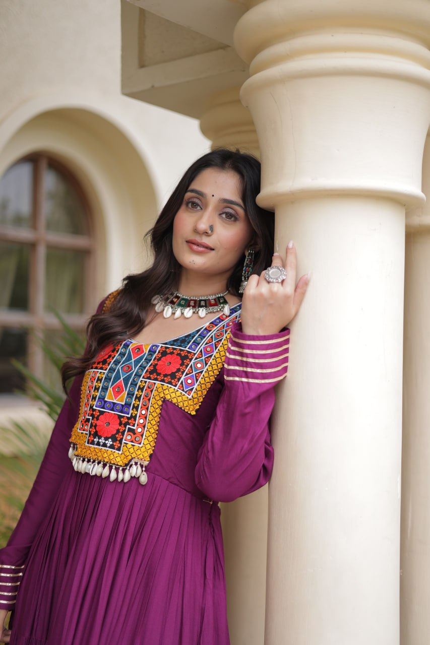 Navratri Special Reyon Gown with Kutchi Gamthi Embroidery