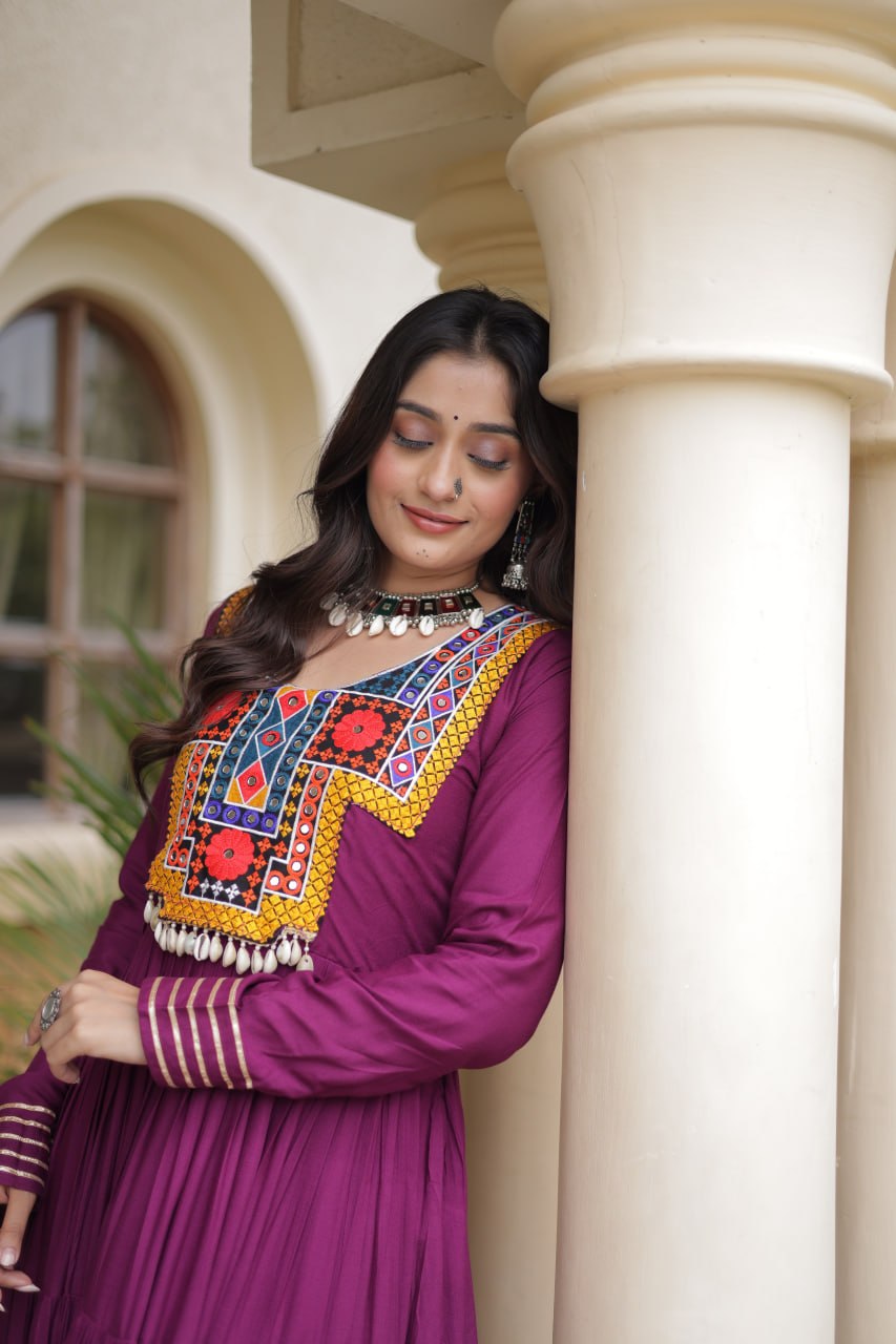 Navratri Special Reyon Gown with Kutchi Gamthi Embroidery