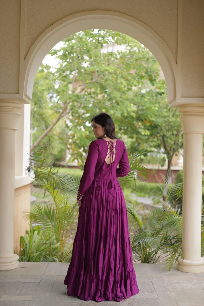 Navratri Special Reyon Gown with Kutchi Gamthi Embroidery