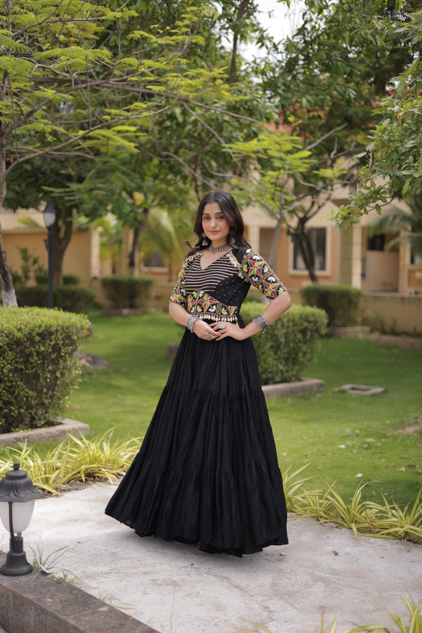 Navratri Special Reyon Gown with Kutchi Gamthi Embroidery