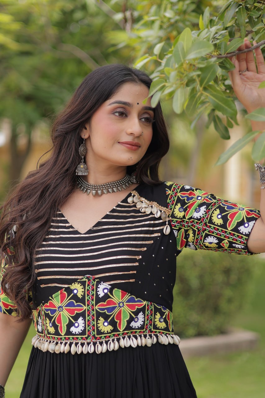 Navratri Special Reyon Gown with Kutchi Gamthi Embroidery