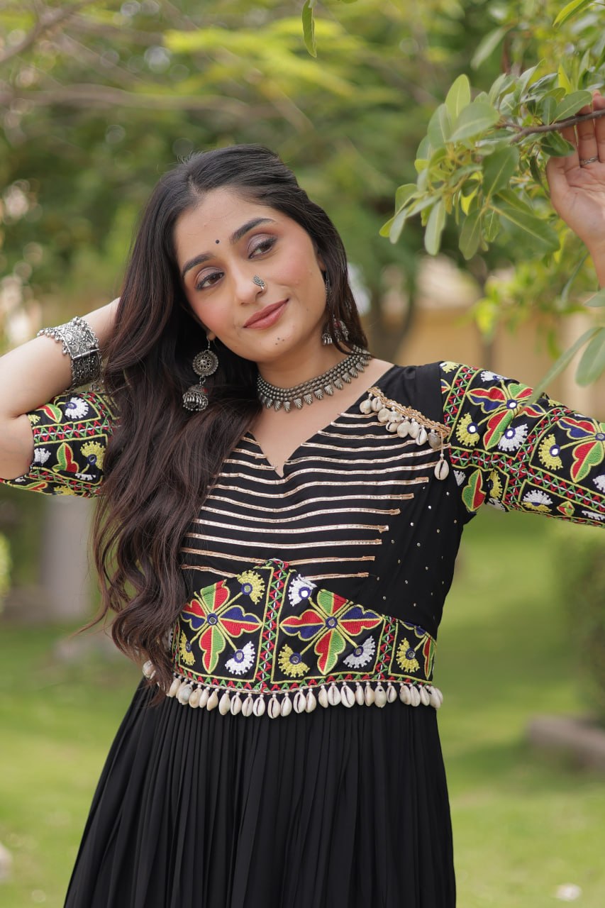 Navratri Special Reyon Gown with Kutchi Gamthi Embroidery