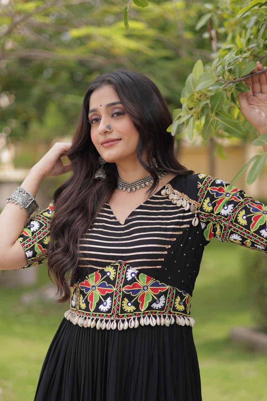 Navratri Special Reyon Gown with Kutchi Gamthi Embroidery