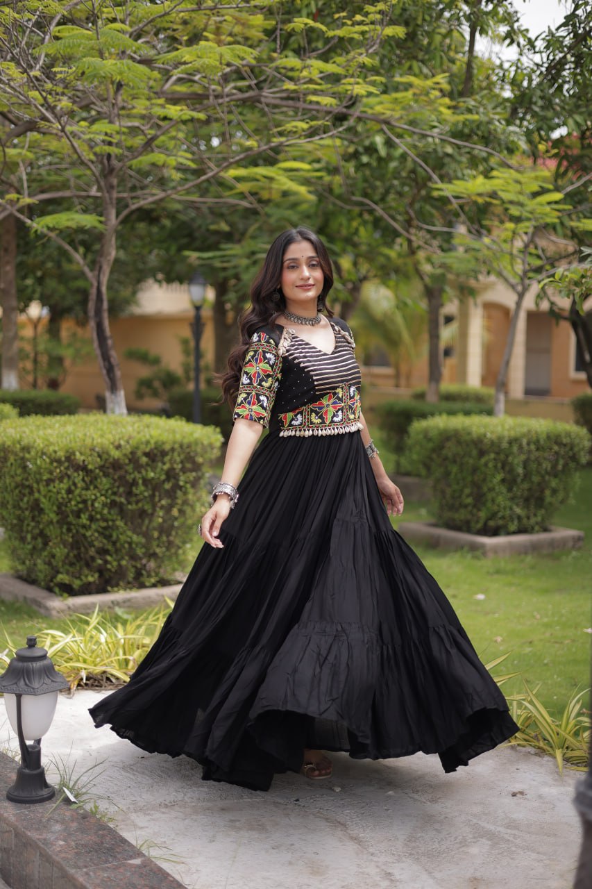 Navratri Special Reyon Gown with Kutchi Gamthi Embroidery