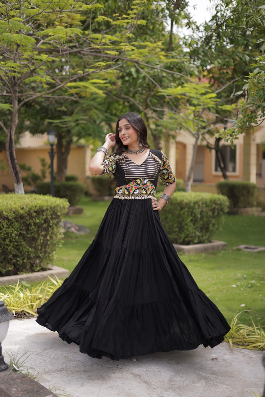 Navratri Special Reyon Gown with Kutchi Gamthi Embroidery