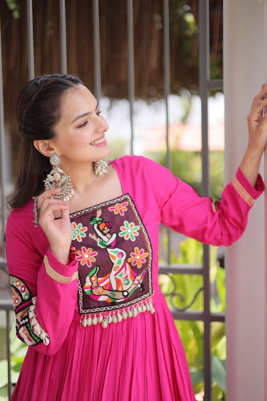Navratri Special Reyon Gown with Kutchi Gamthi Thread Work