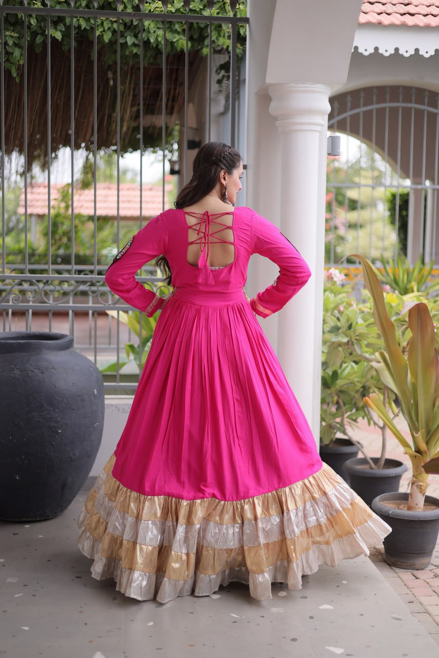 Navratri Special Reyon Gown with Kutchi Gamthi Thread Work