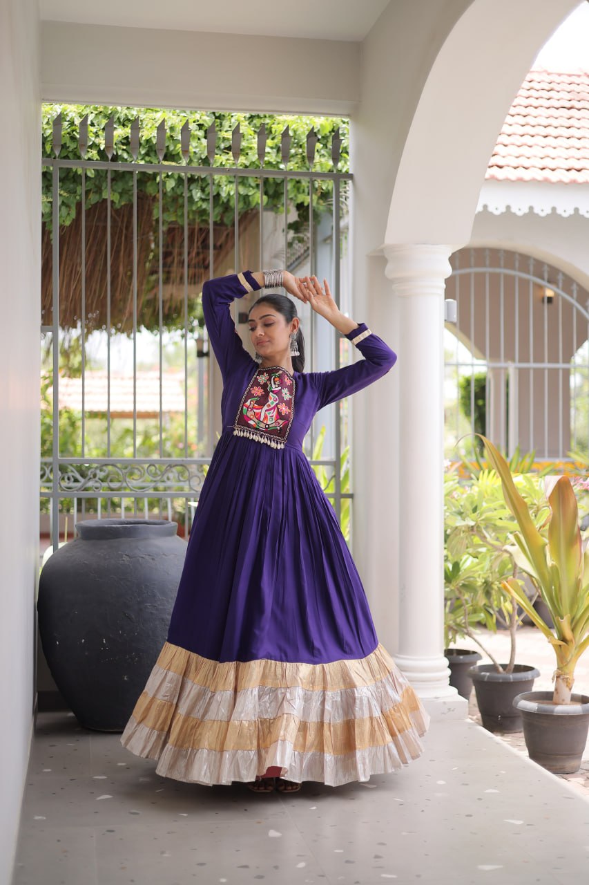 Navratri Special Reyon Gown with Kutchi Gamthi Thread Work