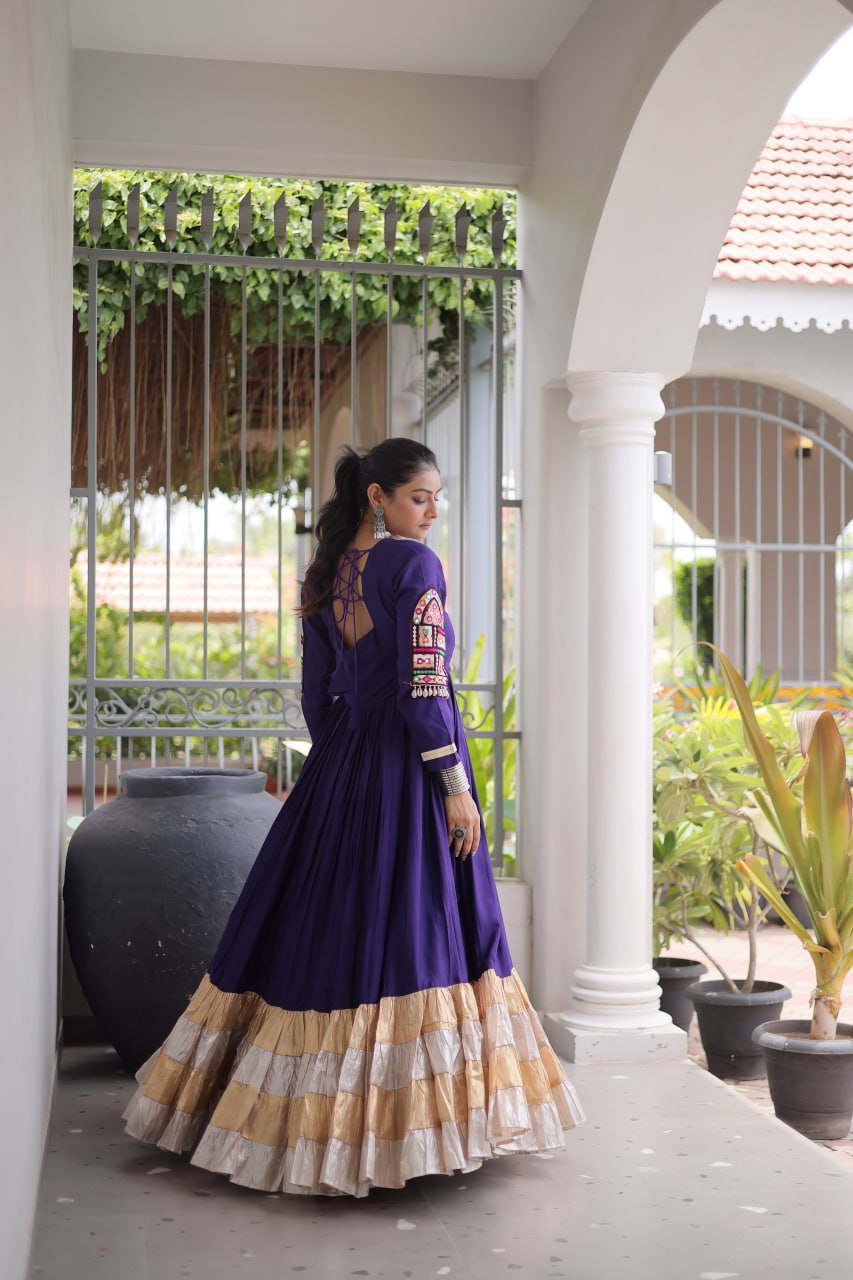 Navratri Special Reyon Gown with Kutchi Gamthi Thread Work