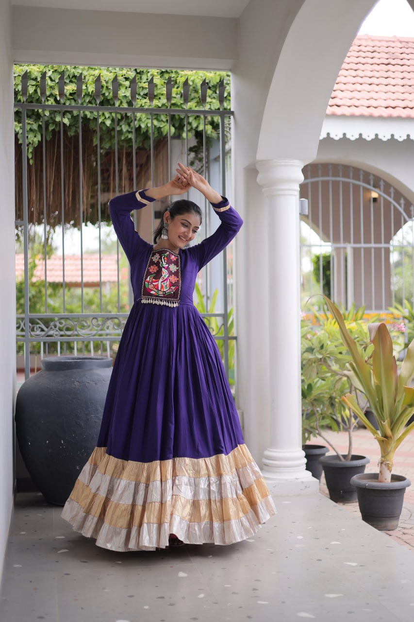 Navratri Special Reyon Gown with Kutchi Gamthi Thread Work