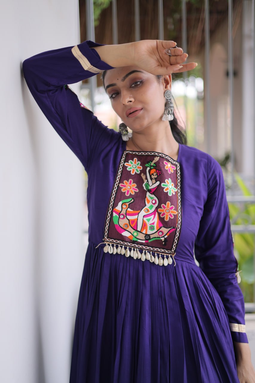 Navratri Special Reyon Gown with Kutchi Gamthi Thread Work