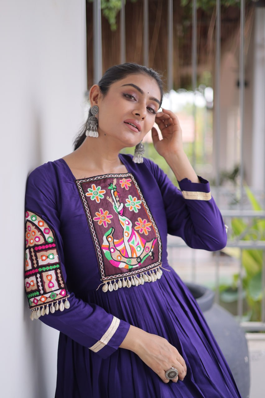 Navratri Special Reyon Gown with Kutchi Gamthi Thread Work