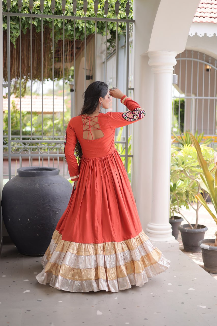 Navratri Special Reyon Gown with Kutchi Gamthi Thread Work