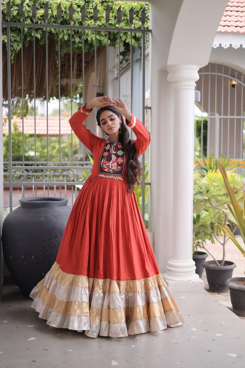 Navratri Special Reyon Gown with Kutchi Gamthi Thread Work