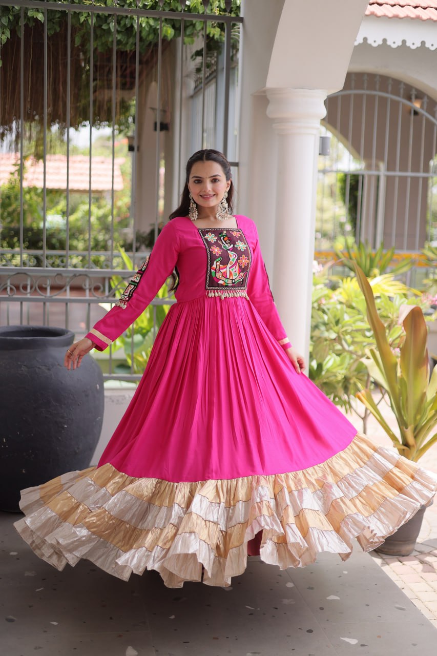 Navratri Special Reyon Gown with Kutchi Gamthi Thread Work