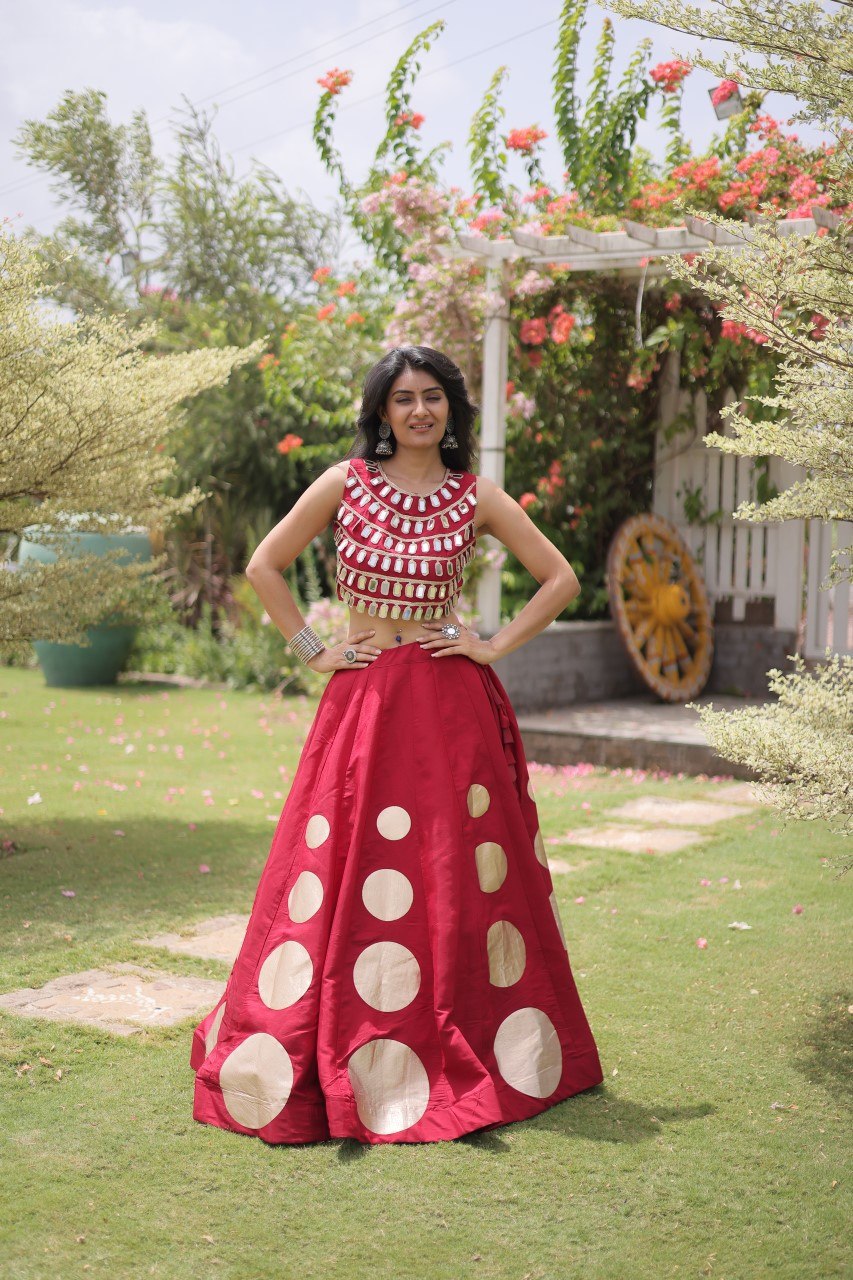 Navratri Special Roman Silk Lehenga Choli with Gota Work - Black