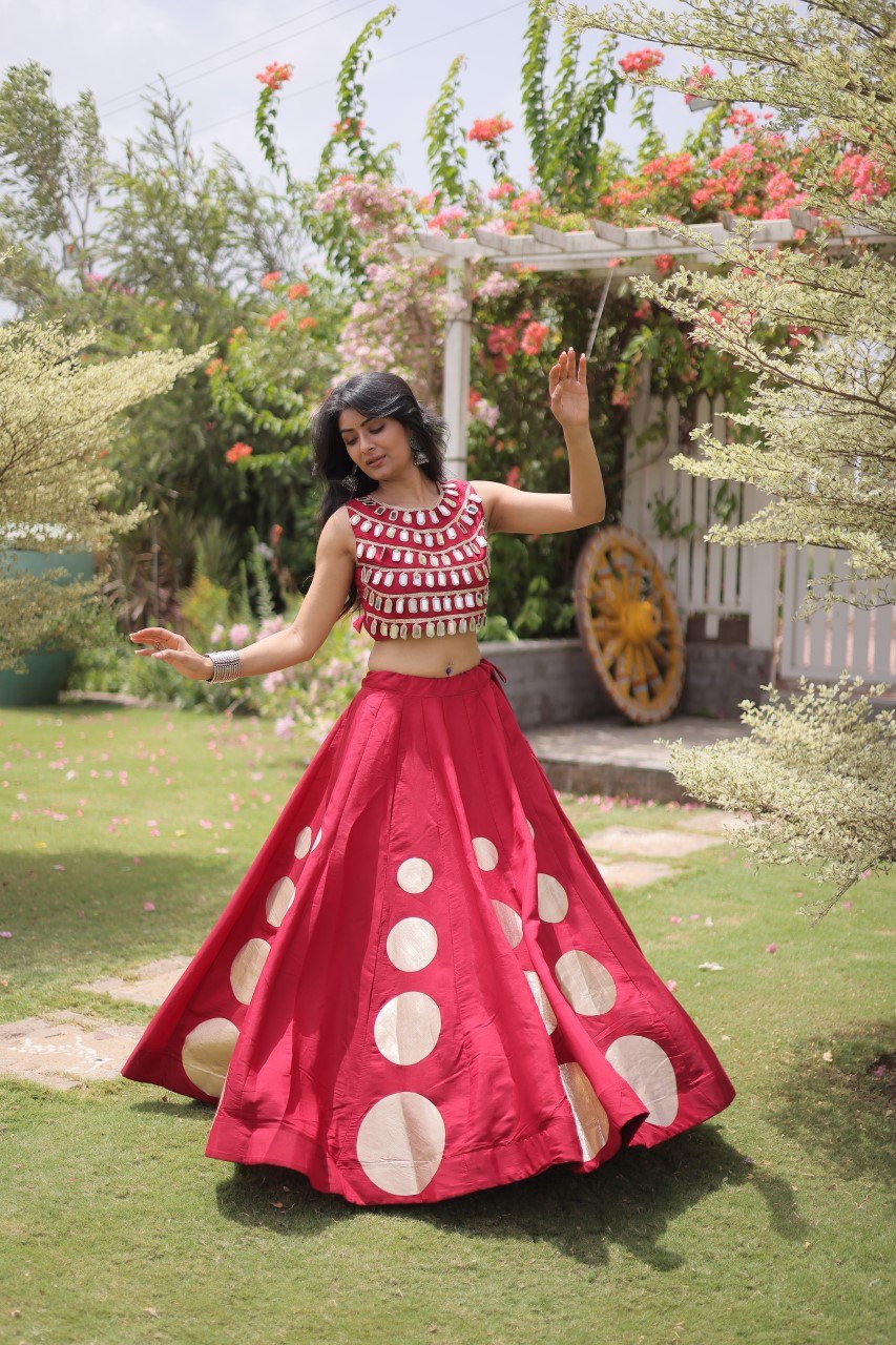 Navratri Special Roman Silk Lehenga Choli with Gota Work - Black