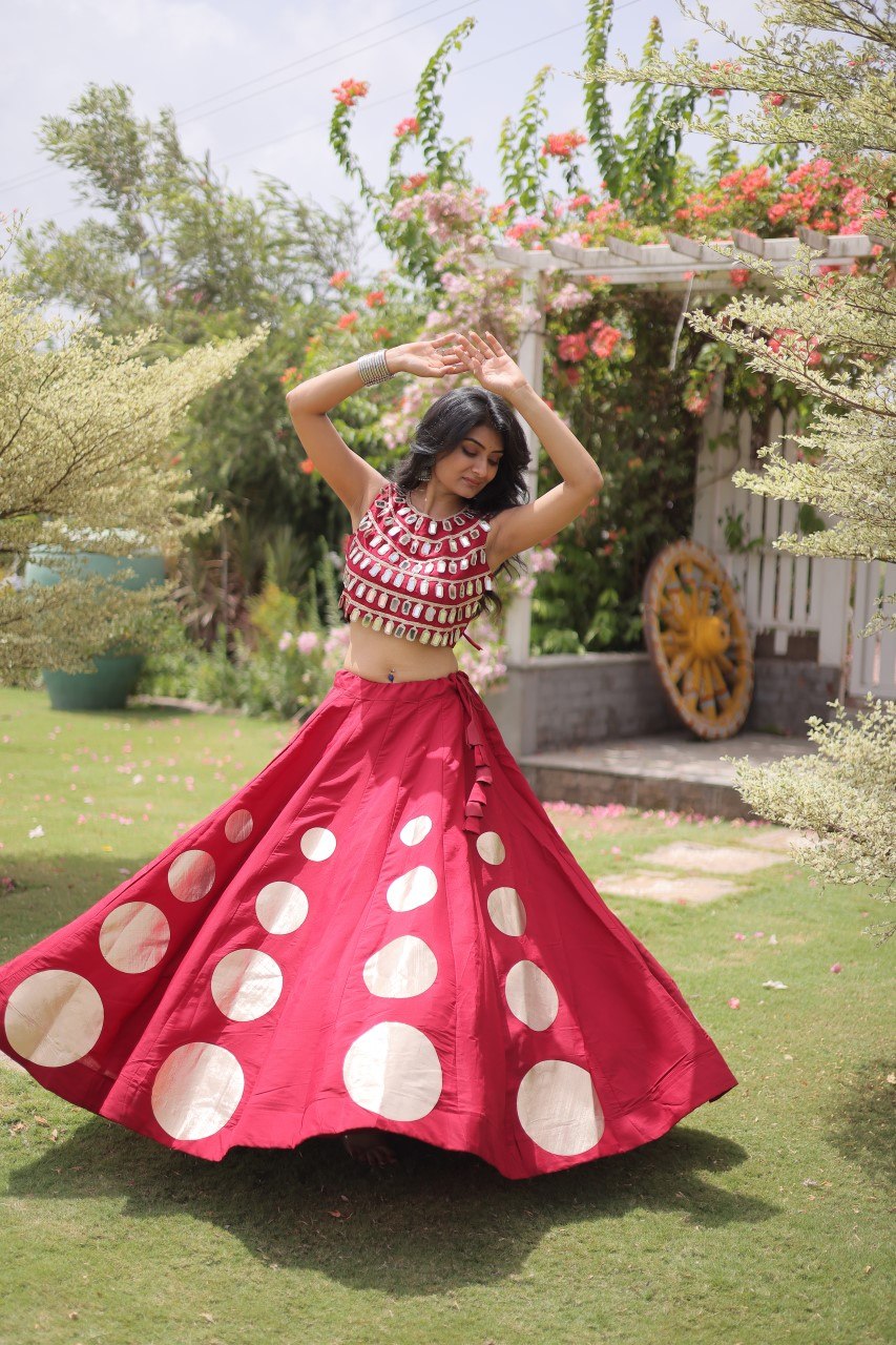 Navratri Special Roman Silk Lehenga Choli with Gota Work - Black