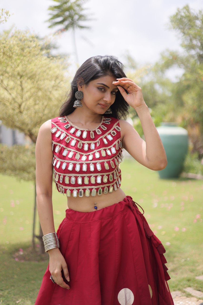 Navratri Special Roman Silk Lehenga Choli with Gota Work - Black
