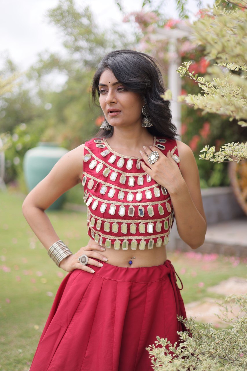 Navratri Special Roman Silk Lehenga Choli with Gota Work - Black