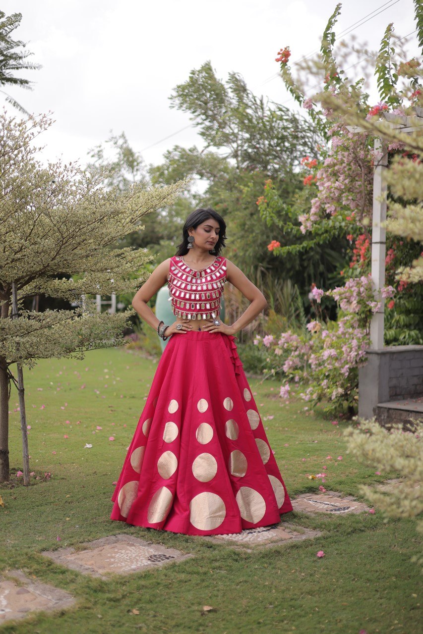Navratri Special Roman Silk Lehenga Choli with Gota Work - Black